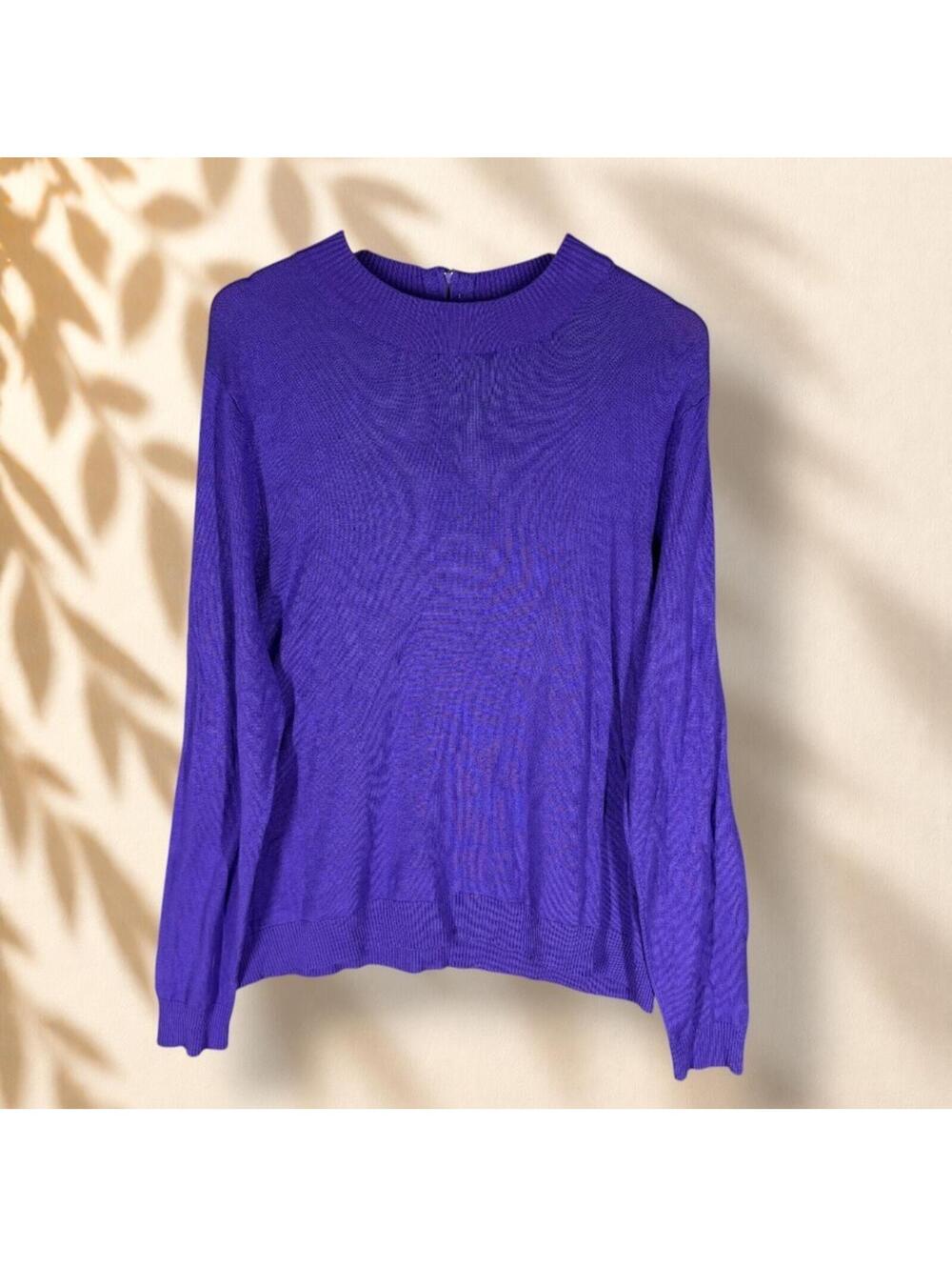 Rochelle Sweater Pullover Women XL Blue Knit Zipper Long Sleeve Crew Neck Soft